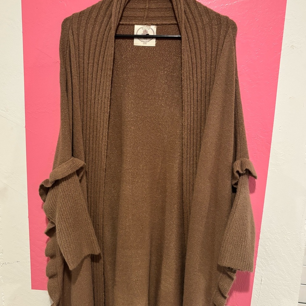 Muche Muchette Oversized Ribbed Knit Cocoon Cardigan Wrap | Neutral Brown